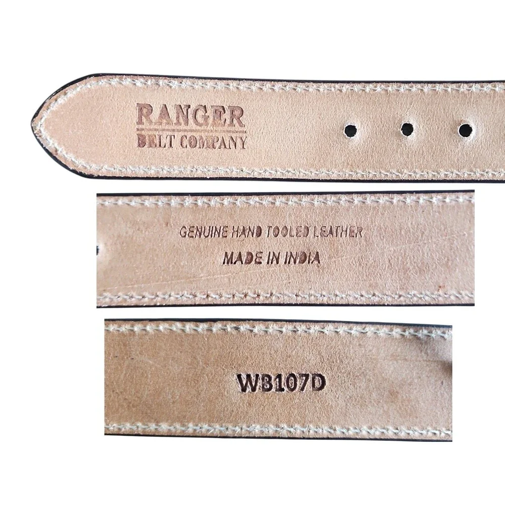 Ranger Belt Co Western Floral Leather Belt Turquoise Tooled Size 36 38 40 42 44
